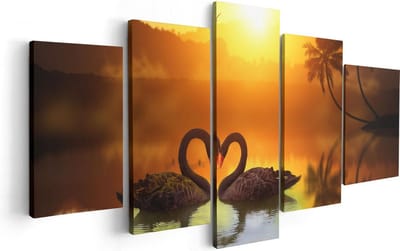 Artaza Canvas Schilderij Vijfluik Twee Zwarte Zwanen in een Hart Vorm - 100x50 - Foto Op Canvas - Canvas Print
