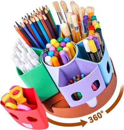Bureau-organizer met 7 segmenten draaibaar, organizer voor schoolbenodigdheden voor kinderen, kunstbenodigdheden voor thuis, kantoor, klaslokaal, meerkleurig