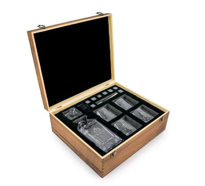 Luxe Whisky Set met Karaf, 4 Glazen & Koelstenen – 15-Delige Cadeauset in Houten Giftbox – 270ml Glazen & 750ml Karaf