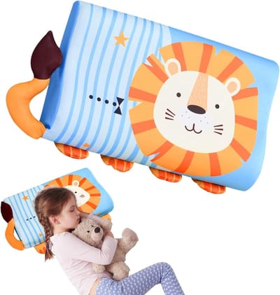 Ergonomisch Kinderkussen 46 x 27 cm, Ademend Kussen met Kawaii Dierontwerp, Verwijderbare Hoes en Zacht Kussen voor Kinderen