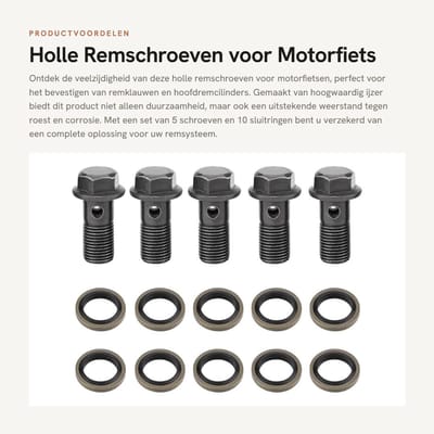 Dailygoods- Holle Remschroeven 5 Stuks - Holle Schroeven - Remklauw - Hoofdremcilinder - Sluitringen 10 Stuks - Roestvrij/IJzer - Rembouten