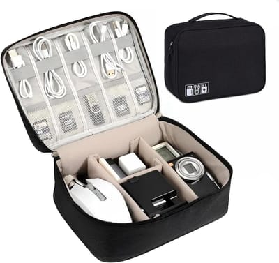 Multifunctionele kabelorganizer voor elektronica, waterdichte reis-kabeltas met grote capaciteit voor opladers, powerbanks en accessoires (zwart)