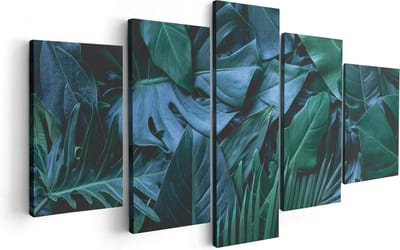 Artaza Canvas Schilderij Vijfluik Tropische Groene Bladeren - 100x50 - Foto Op Canvas - Canvas Print