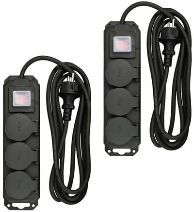 Benson Stekkerdoos 3-voudig - 2x - schakelaar - waterdicht - geaard - zwart - 3m - verlengsnoer