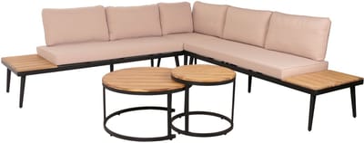 Tuinset MCW-H54c, loungeset, bijzettafel Spun Poly Acaciahout Staal ~ lichtbruin, kussens beige