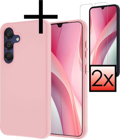 Hoesje - Met 2x Screenprotector - Geschikt voor Samsung Galaxy A15 - Sterk & Shockproof - Back Cover - Siliconen Case - Telefoon Hoes - Lichtroze