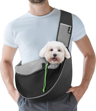 Handvrije hondendraagtas met trekkoord - Verstelbare riem - Ademende nettas - Puppykatten schoudertas - Zwarte draagband voor honden met zak