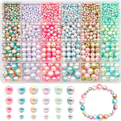 1890pcs 6 Kralen voor Armbanden - 4/6/8/10 mm - Glas Kralen voor Rijgen - Ronde Kleurrijke Kralen voor Sieraden Maken - Doe-Het-Zelf Knutselen voor Volwassenen