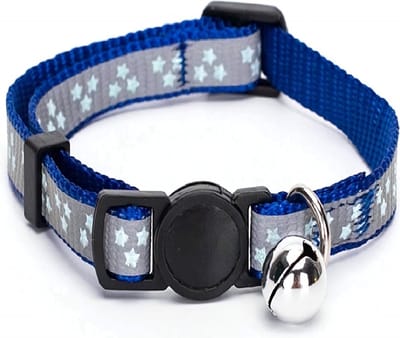 Nobleza Kattenhalsband met Belletje - Reflecterend - Veiligheidssluiting - Verstelbaar 20-30 cm - Kat en Kitten - Sterren - Blauw