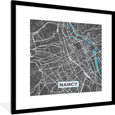Fotolijst incl. Poster - Nancy - Stad - Stadskaart - Plattegrond - Frankrijk - 40x40 cm - Posterlijst