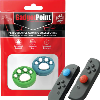 Gadgetpoint - Thumb Grips voor Nintendo Switch Joy-Con Controllers - Gaming Thumbgrips - Performance Anti-Slip Thumbsticks - Bescherming Accessoires - Pootjes - Groen/Blauw met Wit
