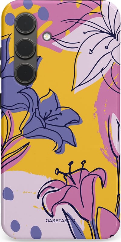 Casetastic Hoesje Geschikt voor Samsung S24 - Stijlvolle Beschermende Duo-layer Case - Paarse Lelie Kunst