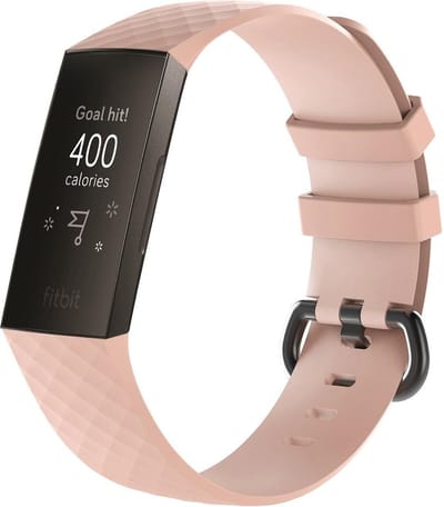 KELERINO. Siliconen bandje geschikt voor Fitbit Charge 3 / Charge 4 Roze - Large