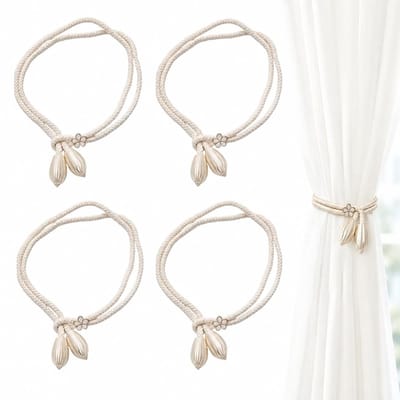 Dailygoods - 4 stuks verstelbare boho gordijnhouders in wit, decoratieve gordijnband voor woonkamer, slaapkamer, kantoor en raamdecoratie, stevige handgeweven gordijnbinders van katoenmix