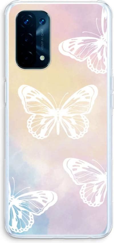 Case Company® - Hoesje geschikt voor Oppo A74 5G hoesje - White butterfly - Soft Cover Telefoonhoesje - Bescherming aan alle Kanten en Schermrand