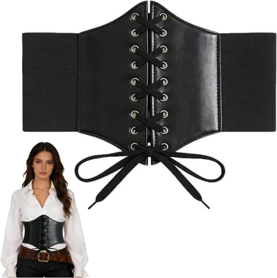 Piratenkostuum voor Vrouwen met Onderbust Corset en Leren Tailleband - Middeleeuwse Gothic Accessoires voor Halloween en Feestjes