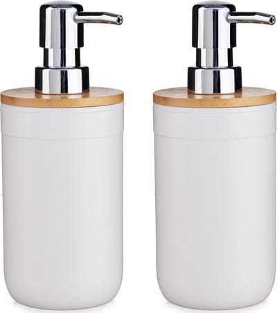 Berilo Zeeppompje/dispenser - 2x - 17 cm - kunststof - wit - 350 ml - navulbaar - keuken/toilet/badkamer