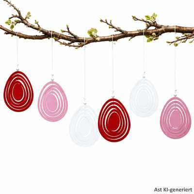 B.F. 6-delige set LEONITA decoratieve hangers ei in 2x roze, rood en wit van hout – 2054809