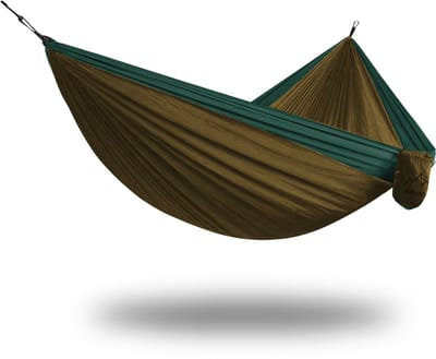 Wildventure Hangmat - incl. Opberghoes, Karabijnhaken en Riemen - Licht Parachutestof - 265 x 140 cm - tot 200kg - Groen/Khaki - Campingaccessoires - Outdoor