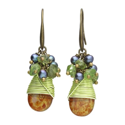 Bela Donaco - Oorbellen Bohemian – Tsjechisch glas druppel – Peridot – Parels