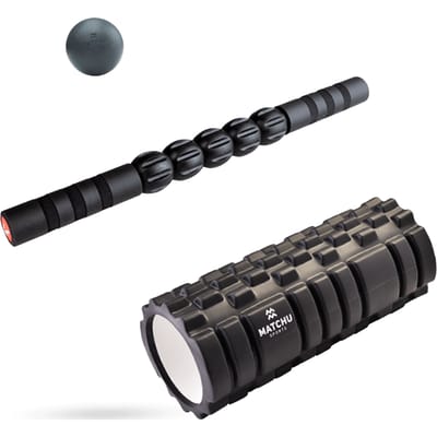 Matchu Sports - Foam roller set - Foamroller - Massage roller - Lacrosse bal - Massage bal -Massage stick roller - Zwart - Complete Massage set - 3 in 1