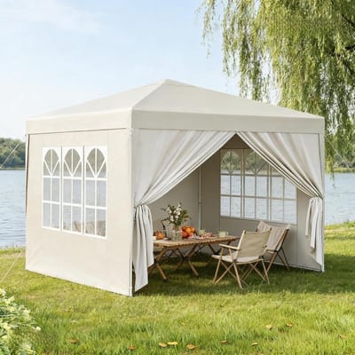 Vouwpaviljoen - Partytent Tuintent - Buitenfeesten Organiseren - Waterdicht UV-bescherming - 3 x 3 meter - Beige