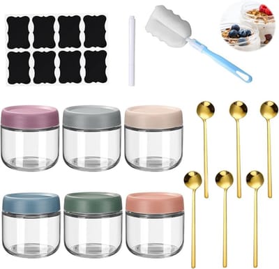 Verte Overnight Oats Potjes - Inmaakpotten - Potten voor Overnight Oats - Inmaakpotten met Schroefdeksel - Havermoutpot met Deksel - Herbruikbare Glazen Potten met Deksel - Jam Potten - Glazen Potten - Set van 6 - 300 ml