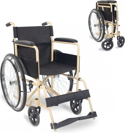 Mobiclinic Denver - Rolstoel - Lekvrije PU Banden - Opvouwbare - Afneembare rugleuning en voetensteun - Staal - Zitbreedte 46 cm - Beige