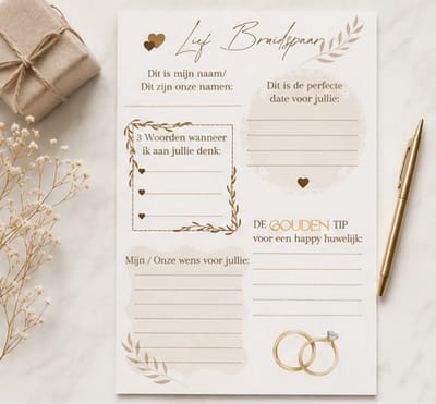 Invulkaartjes voor een bruiloft - Beige - A5 formaat - Leuk alternatief voor een gastenboek