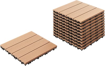 Composiet Terrastegels - Buitenvloer Vlondertegels - Terras Balkon Tuin - Weerbestendig Zelfmontage - 30x30x2 cm - Lichtbruin