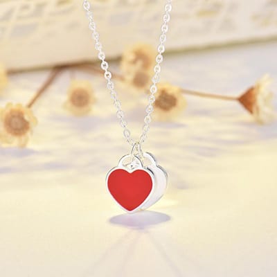 Eenvoudige Liefde Druppel Olie Emaille Rood Blauw Roze Driekleurig Hart Ketting Sleutelbeenketting Dames Sieraden rood