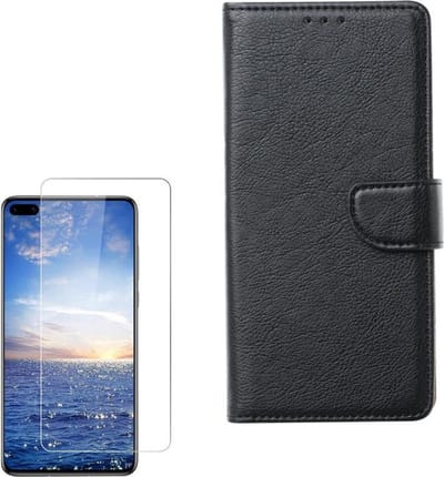 hoesje Geschikt voor: Huawei P40 Portemonnee zwart met 2 stuks Glas Screen protector