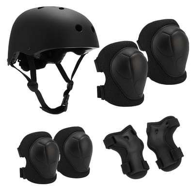 Fietshelm Combi met Bescherming - Kinderhelm - Skate Beschermset Kinderen - Zwart - Fietsbescherming - Sportbescherming