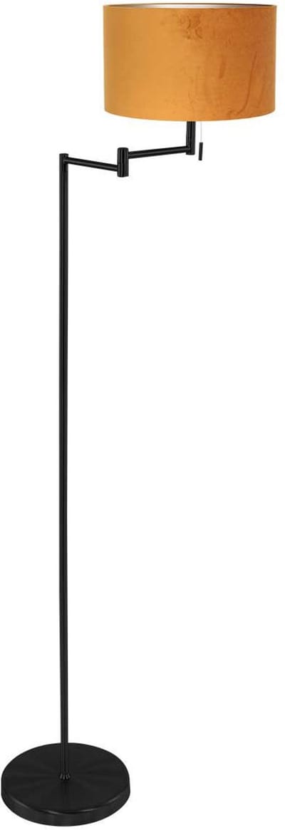 Vloerlamp Bella 3887ZW met gouden en zwarte fluweelachtige lampenkap, 154 cm hoog, metalen en textiele materialen, trendy design - Mexlite