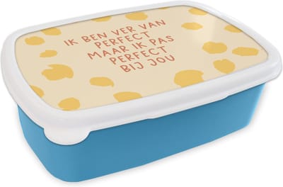 Broodtrommel Blauw - Lunchbox - Brooddoos - Relatie - Stel - Quotes - Liefde - Ik pas perfect bij jou - Spreuken - 18x12x6 cm - Kinderen - Jongen