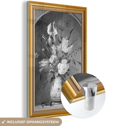 MuchoWow® Glasschilderij 40x60 cm - Schilderij acrylglas - Stilleven - Schilder - Lijst - Goud - Foto op glas - Schilderijen