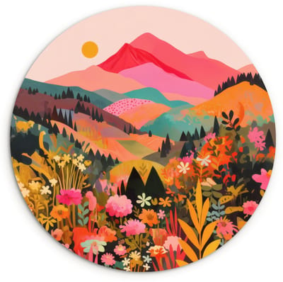 WallCircle® Wandcirkel 120x120 cm - Muurcirkel Zonsondergang - Bergvallei - Contrast - Muurdecoratie woonkamer - Wanddecoratie slaapkamer - Kamer decoratie accessoires - Ronde schilderijen XXL