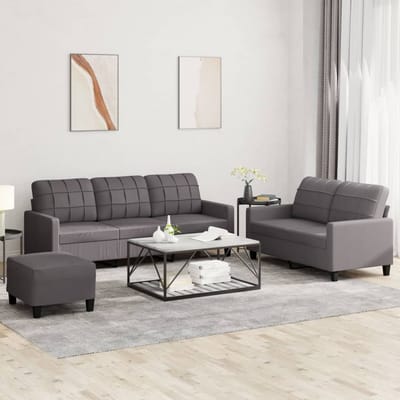 vidaXL - 3-delige - Loungeset - met - kussens - kunstleer - grijs