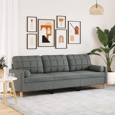 vidaXL - 3-zitsbank - met - sierkussens - 210 - cm - stof - donkergrijs