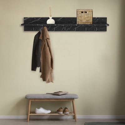 Bino - Wandkapstok - Zwart Marmer - 7x2 Haken - 106 cm