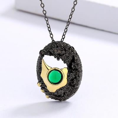 Zwart Goud Sieraden Driedelige Set met Smaragden en Edelstenen black