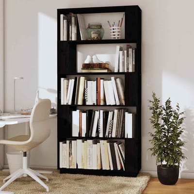 vidaXL - Boekenkast/kamerscherm - 80x25x163,5 - cm - massief - grenenhout - zwart