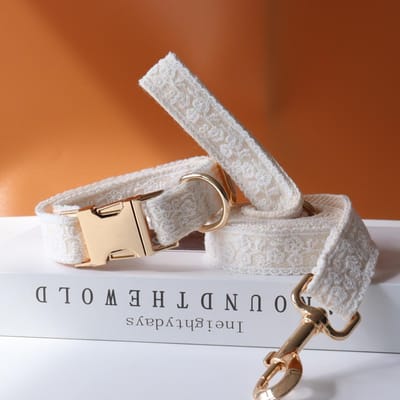 Gepersonaliseerde ID-halsband met kanten rand voor een bruiloft, luxe design halsband met touwstrik, op maat gemaakte metalen, zachte, verstelbare hondenhalsband, perfect voor een huwelijksfeest. S