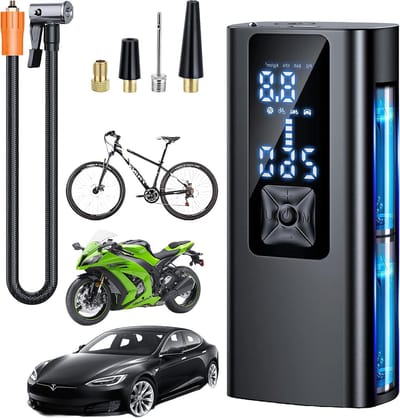 MKSS® Elektrische Fietspomp - Luchtcompressor - Bandenpomp - inclusief Opzetstukken - Zwart