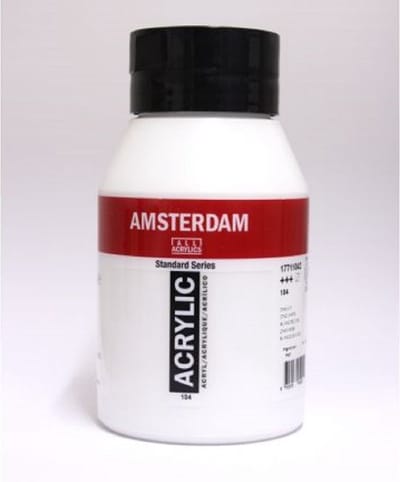 Amsterdam Acrylverf - Witte Acrylverf - Zinkwit - Acrylic Paint - Acrylaatverf – Acrylic Paint – Hobbyverf – Kunstschildersverf - Pigmentrijke Sneldrogende Verf - 1000ml - Incl. Crea Gift