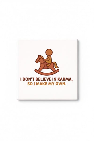 Grappige Karma Keramische Tegel – “Ik Geloof Niet in Karma, Dus Ik Maak Mijn Eigen Karma” Schommelpaard Humor Decoratieve Cadeau Tegel