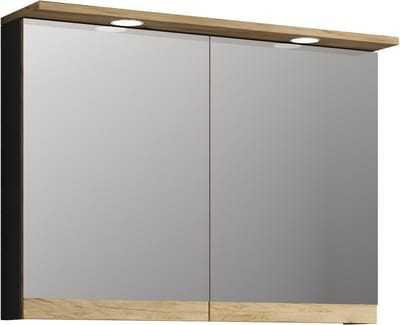 VCM Badspiegelschrank mit Beleuchtung und Steckdose – Spiegelschrank Bad mit 2 Türen und 2 Fächern – Badezimmerschrank hängend – H. 59 x B. 80 x T. 23 cm, Cosila