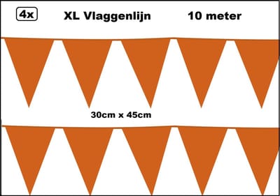 40 meter XL Vlaggenlijn oranje 30cm x 45cm – 4x vlaggenlijn oranje 10 meter - Giga vlaglijn themafeest party festival