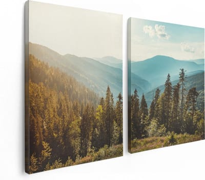 Artaza Canvas Schilderij Tweeluik Bos Met Bomen In De Hoge Bergen - 120x80 - Foto Op Canvas - Canvas Print