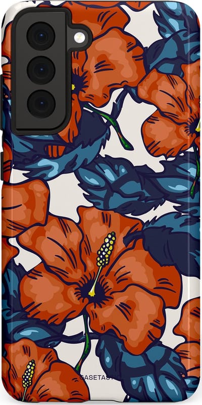 Casetastic hoesje geschikt voor Samsung Galaxy S21 FE 5G - Dubbellaagse bescherming - Exotische paradijs - Fashion Case - Terracotta Donkerblauw Bruin Donkergrijs